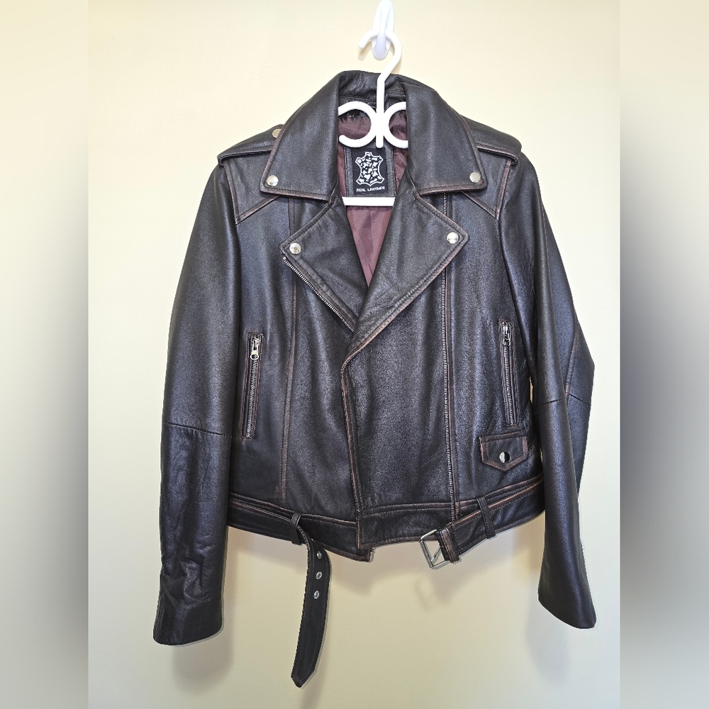 Womens Brown Leather Biker Jacket